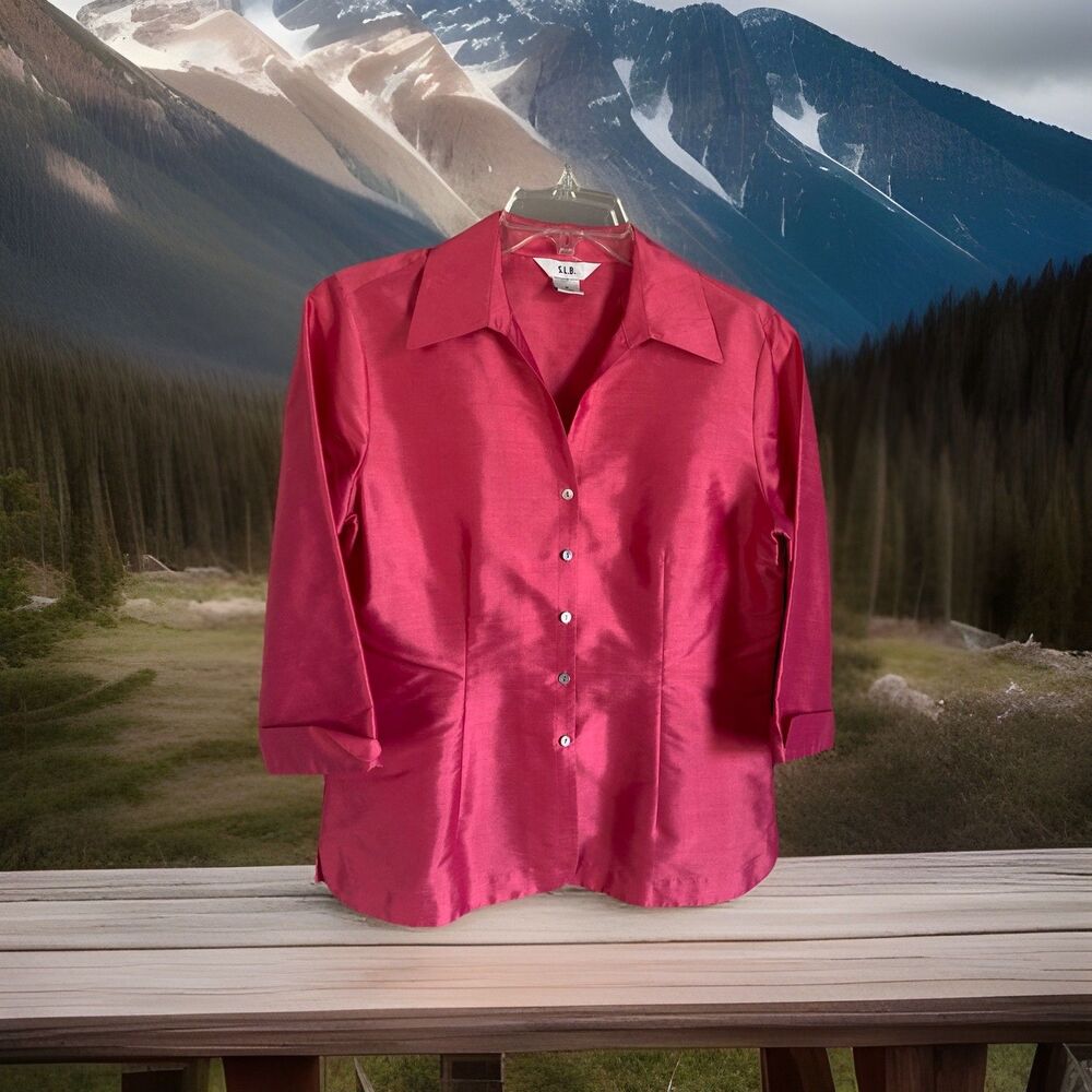 S.L.B. Women’s Medium Shantug Silk Top New With Tags NWT Pink Excellent